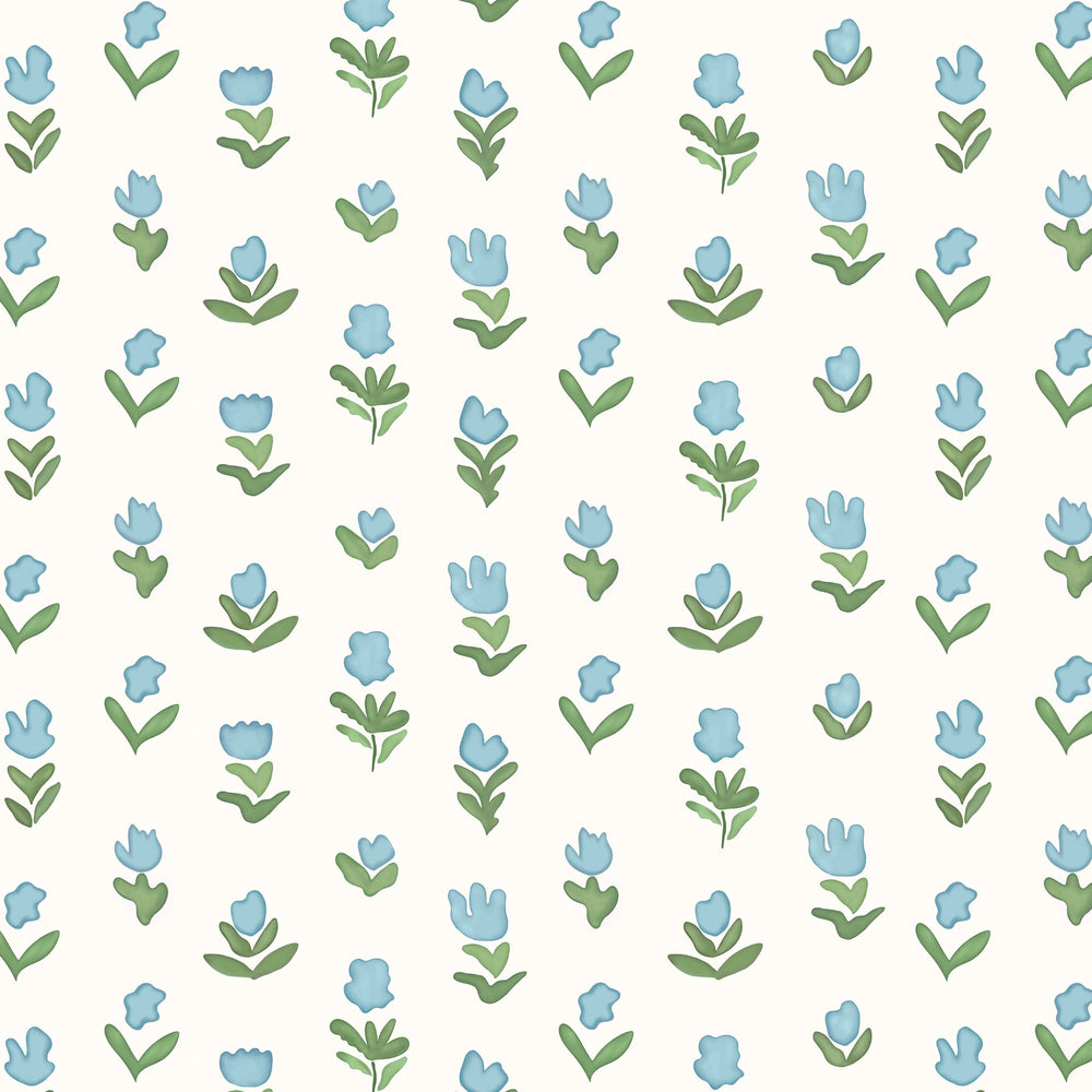 Little Wild Tulips Wallpaper - Light Blue