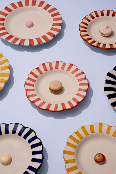 Ceramic Stripe Salad Plate Yellow