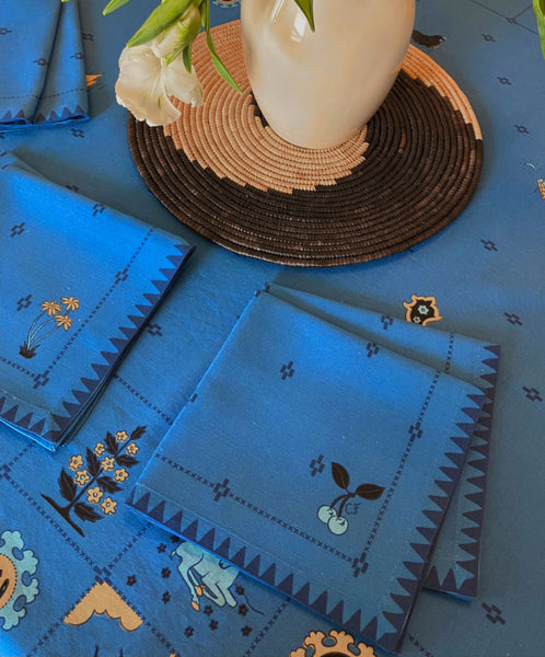 Redwork Napkins in Blue- Set of Six