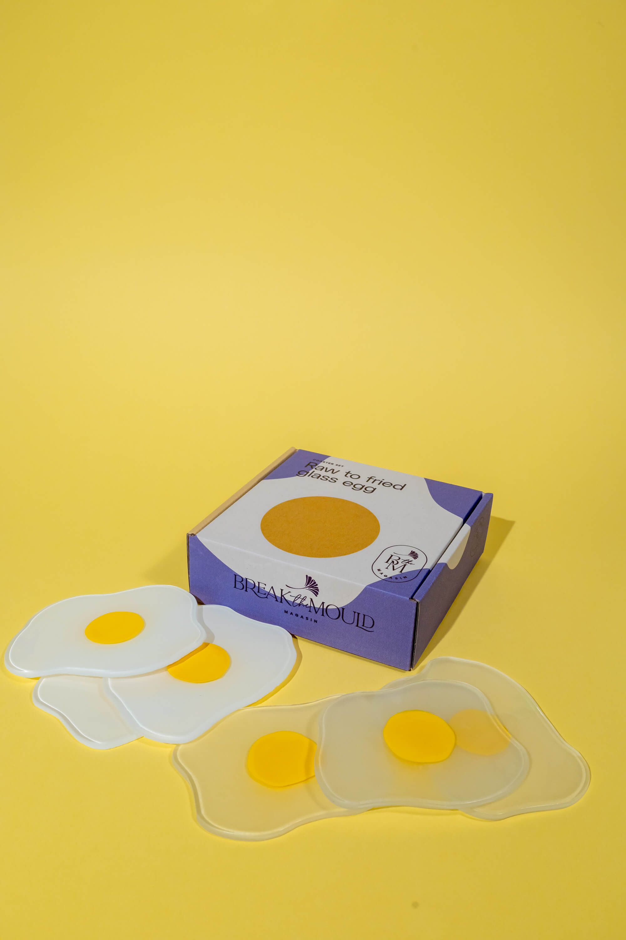 Squiggled Raw Egg Glass Coaster Set of Two