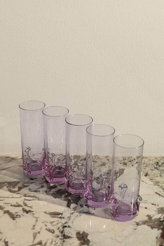 Rare Set of 5 Tall Alexandrite Glasses With Sculptural Pattern