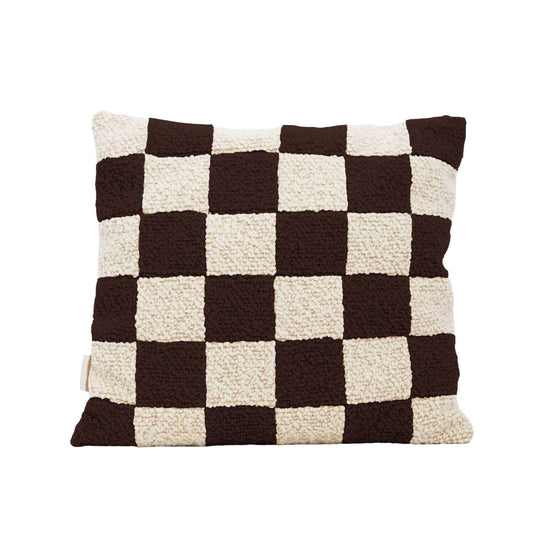 Le Carré - Wool Bouclé Checkered Cushion Chocolate/Eggshell