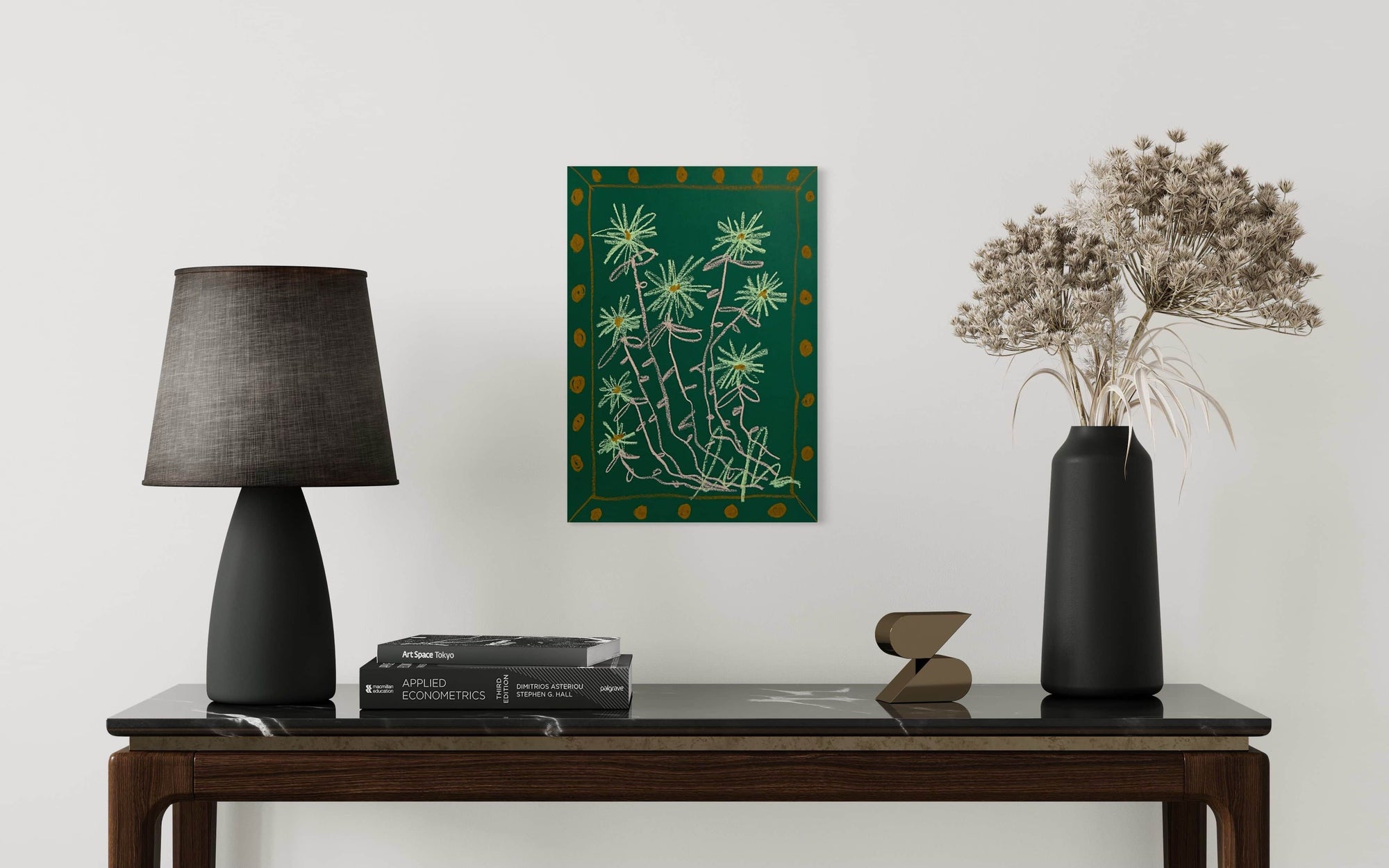 Lt Green & Pink Floral on Green Background | Original Painting A3