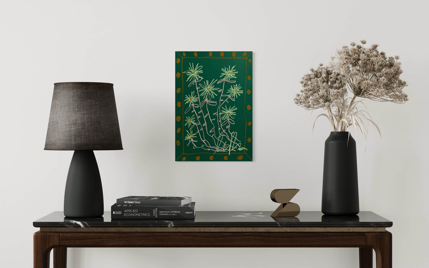 Lt Green & Pink Floral on Green Background | Original Painting A3