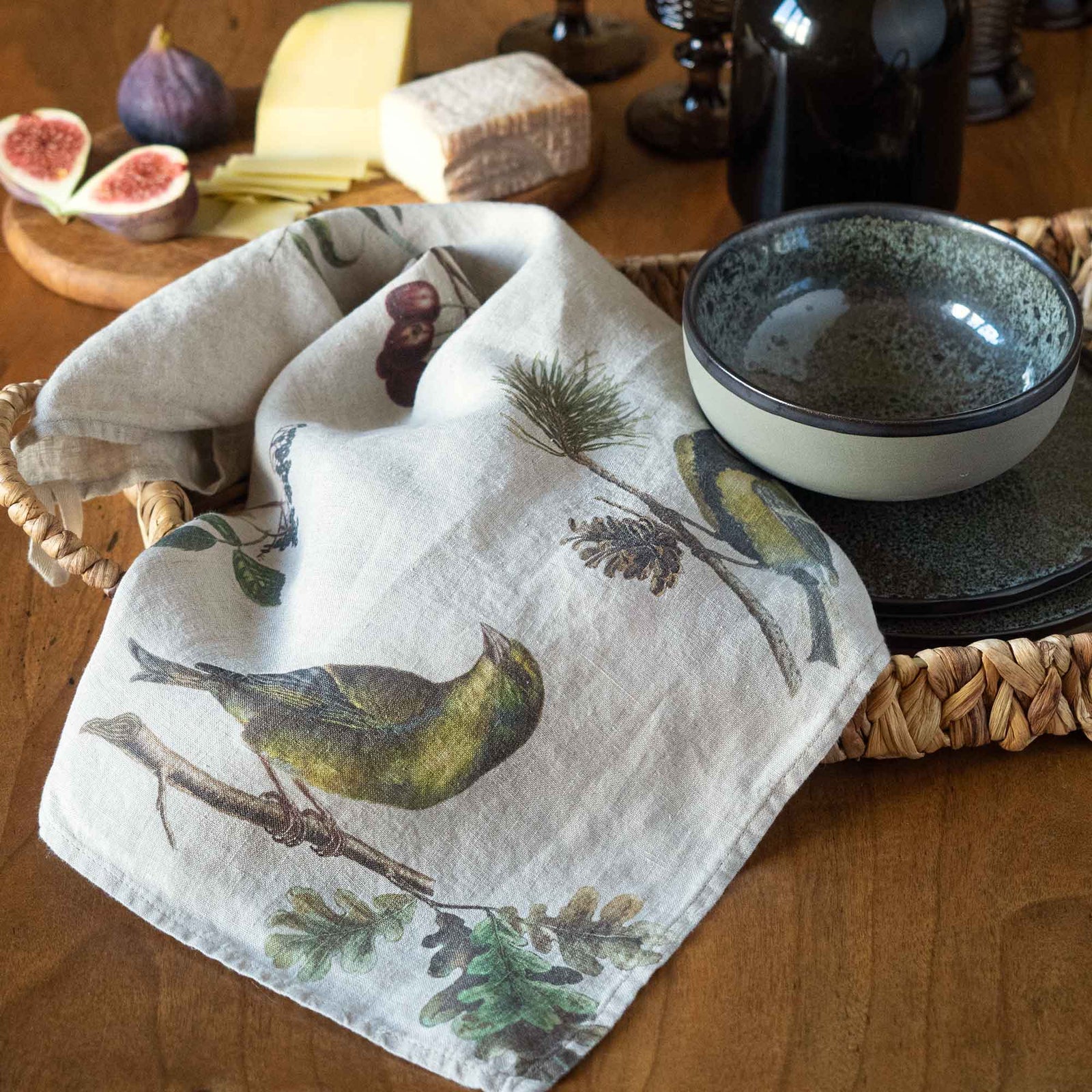Linen Kitchen Towels SMALL BIRDS Set of 2