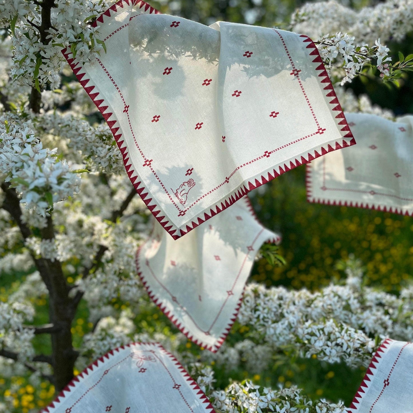 Redwork Napkins in Red- Set of Six