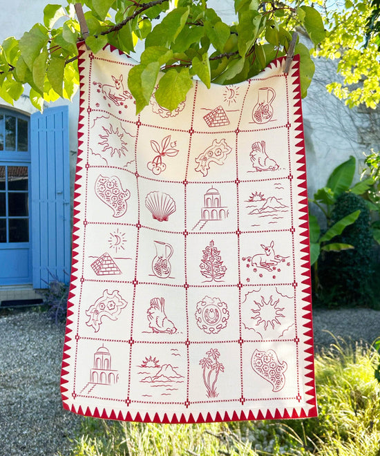 Redwork Tea Towel in Red