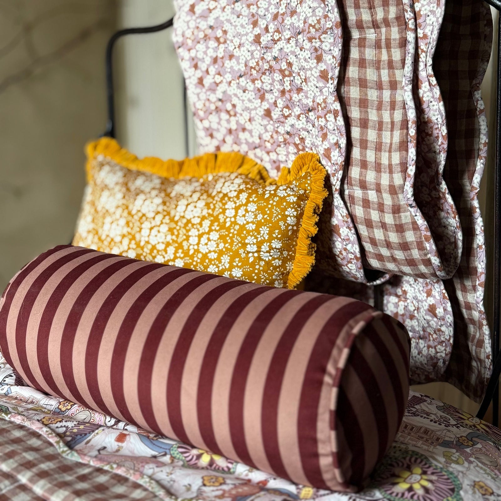 Velvet Bolster Cushion in Bougie