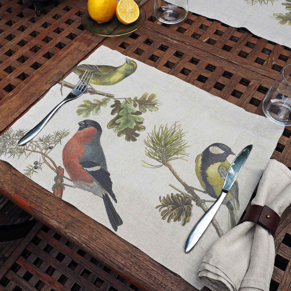 Linen Placemats SMALL BIRDS Set of 2