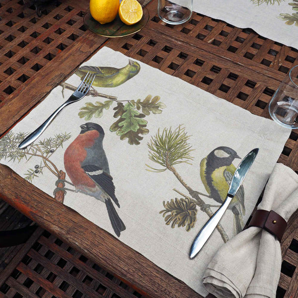Linen Placemats SMALL BIRDS Set of 2