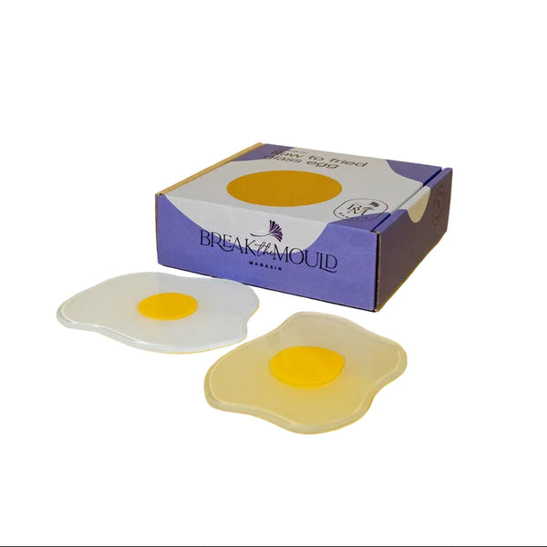 Squiggled Raw To Fried Egg Glass Coaster Set of Two