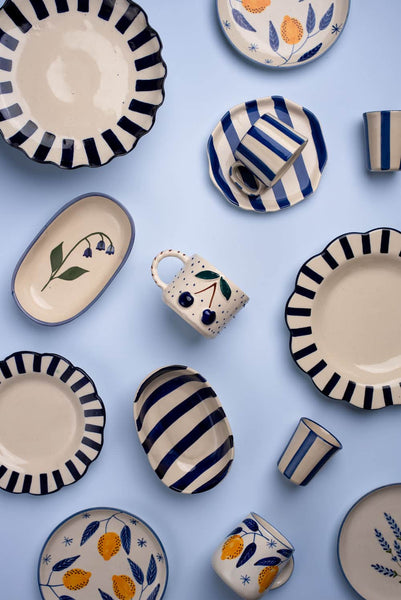 Ceramic Stripe Bowl, Blue