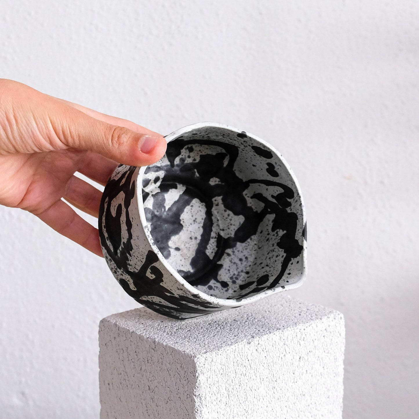 Matcha Bowl - Recycled Porcelain Bowl - Brush Strokes Black Matte