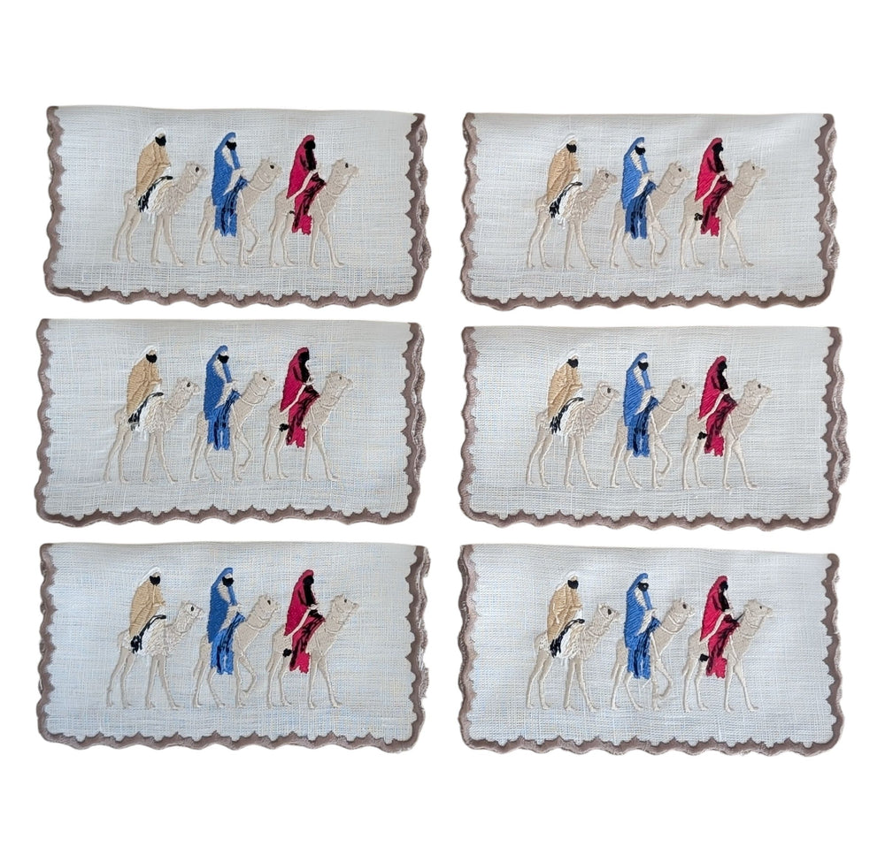 THE THREE WISE MEN - Christmas Embroidery Cocktail Napkin Set (set of 6)