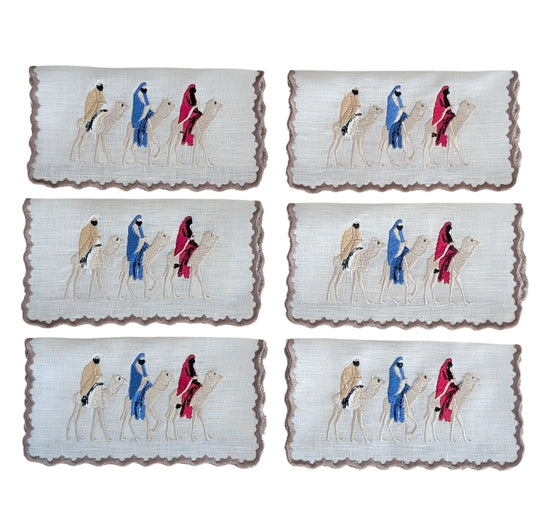 THE THREE WISE MEN - Christmas Embroidery Cocktail Napkin Set (set of 6)