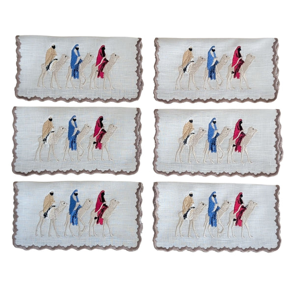 THE THREE WISE MEN - Christmas Embroidery Cocktail Napkin Set (set of 6)