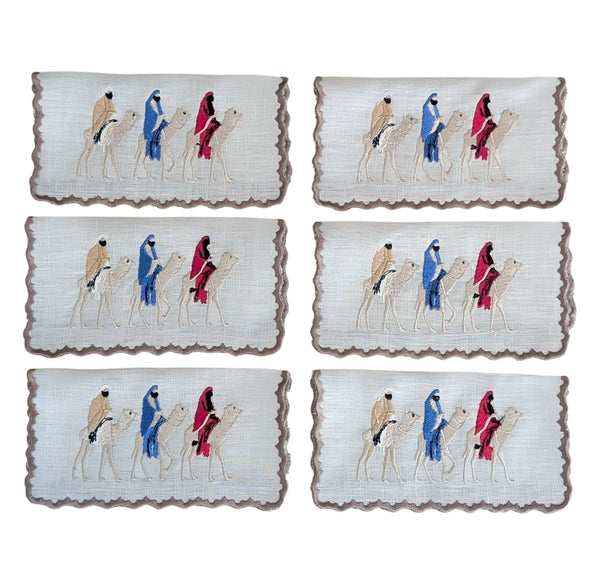 THE THREE WISE MEN - Christmas Embroidery Cocktail Napkin Set (set of 6)