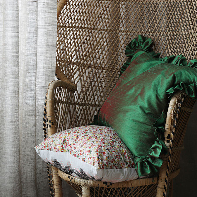 Ruffle Silk Cushion Emerald