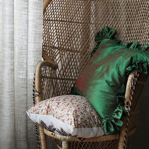 Ruffle Silk Cushion Emerald