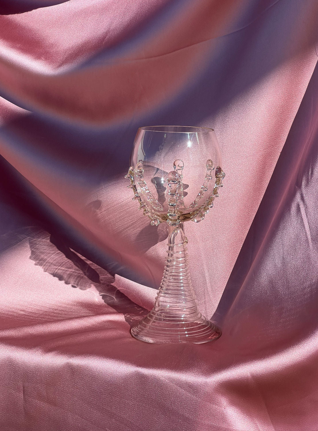 Mouthblown Wine Goblets - Tall Ribbed Green