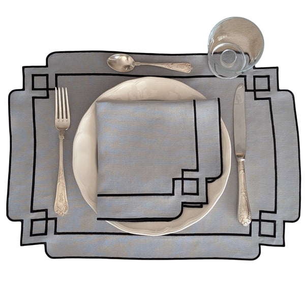 ARLES - Grey and Black Linen Placemat and Napkin Set