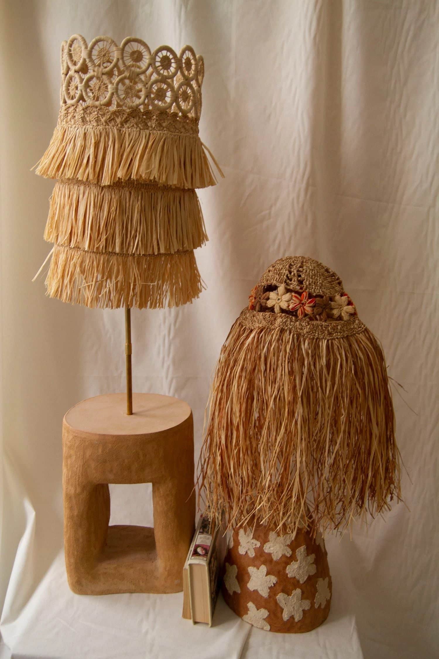 Natural Raffia Crochet & Ceramic Lamp