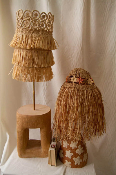 Natural Raffia Crochet & Ceramic Lamp