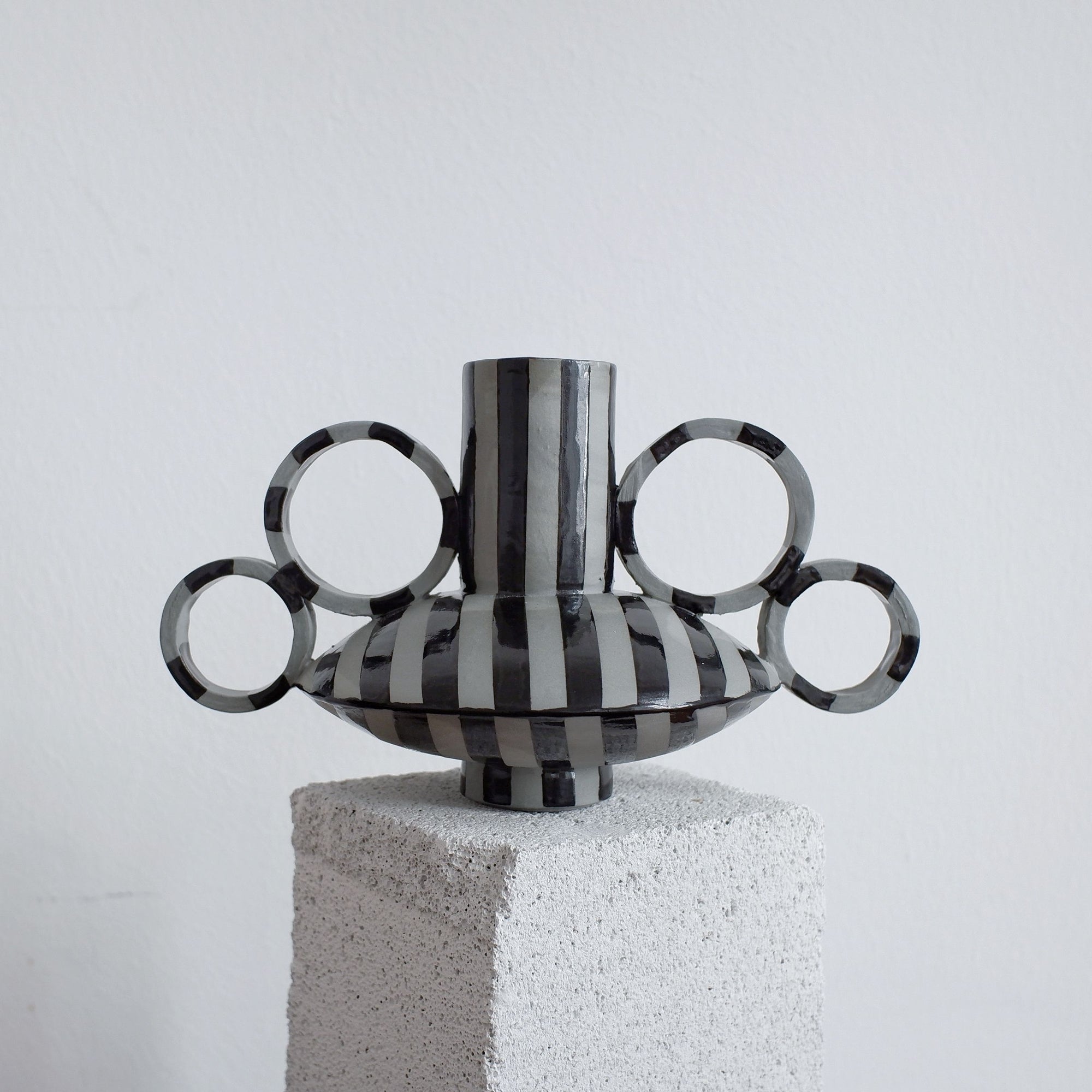 Small Zebrino - Black on Gray - Porcelain Vase