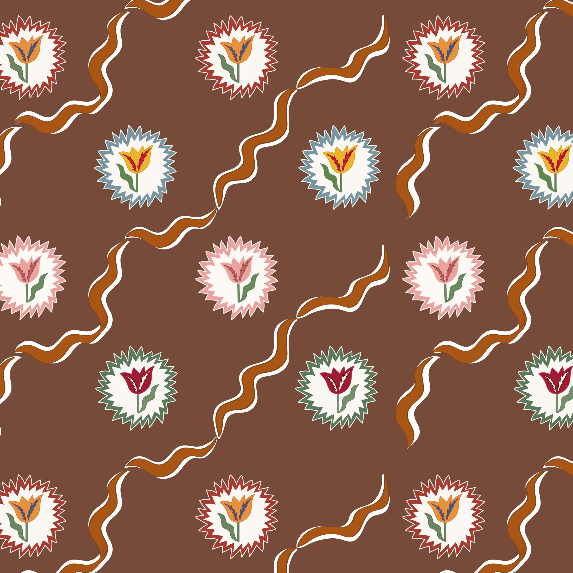 Tulips of Belgravia Wallpaper - Brown