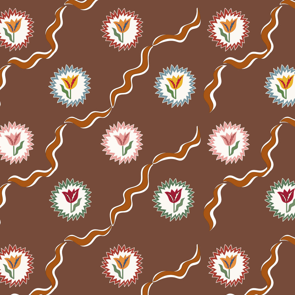 Tulips of Belgravia Wallpaper - Brown