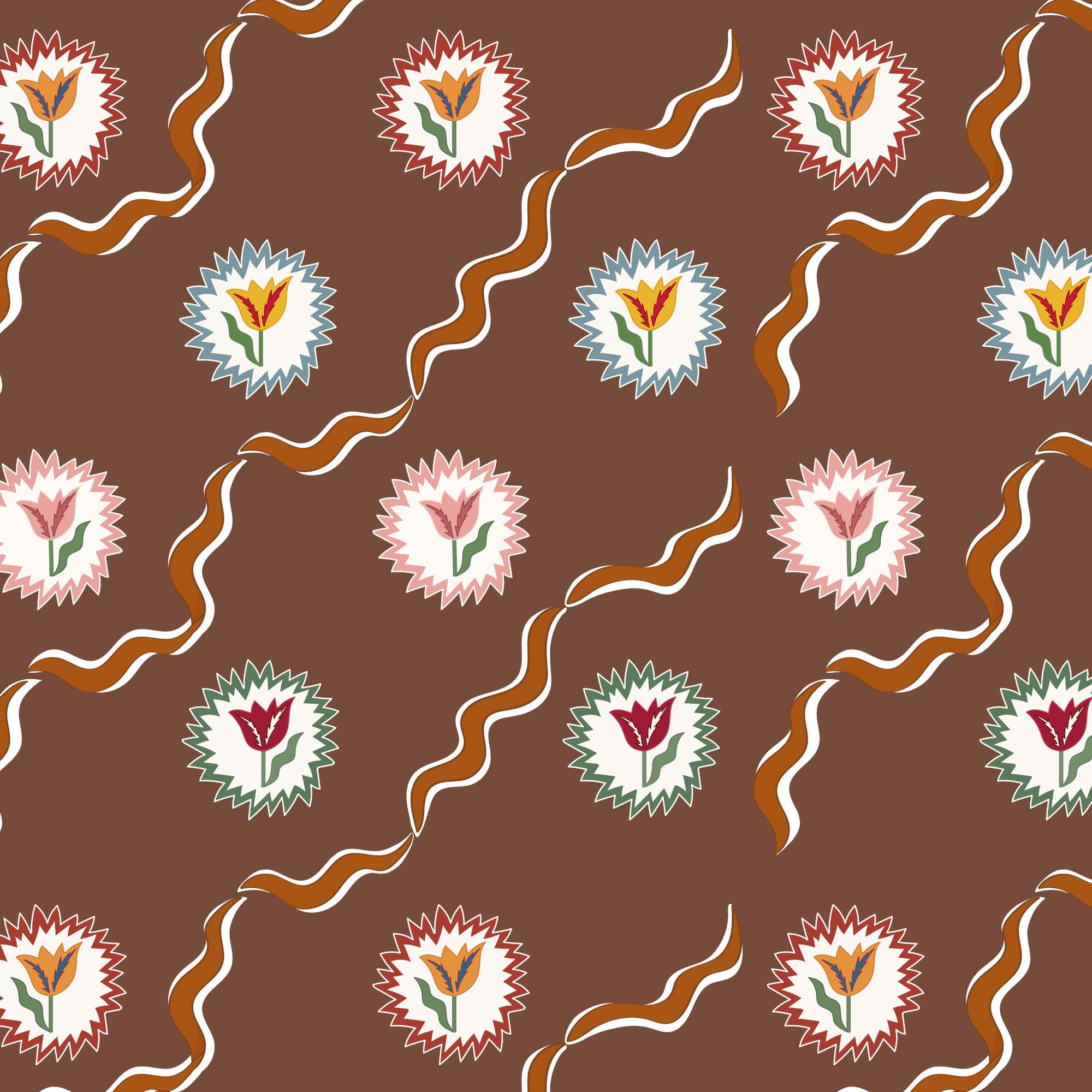Tulips of Belgravia Wallpaper - Brown