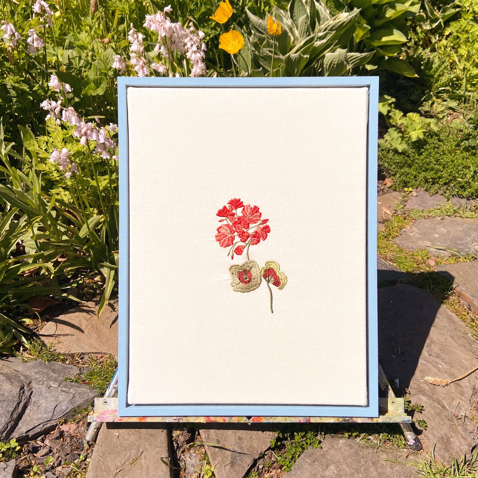 Geranium Framed Embroidered Art Canvas