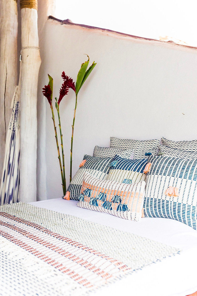 Organic Cotton Indigo & Apricot Throw
