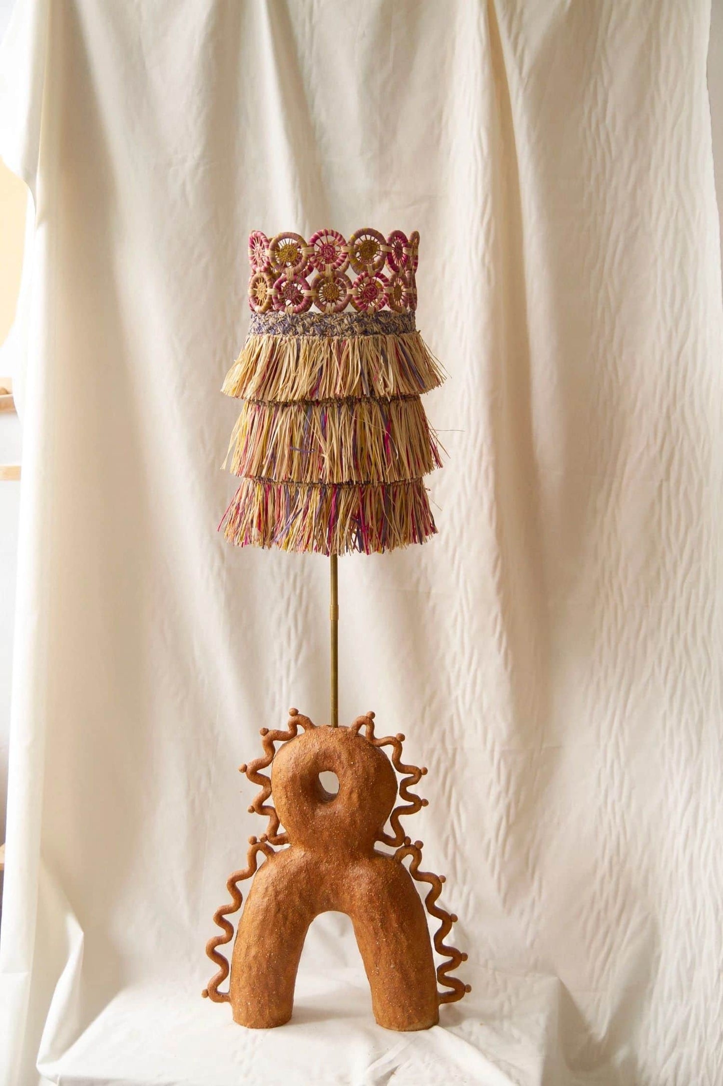Colorful Raffia Crochet & Ceramic Lamp