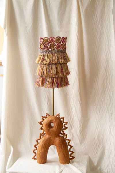 Colorful Raffia Crochet & Ceramic Lamp