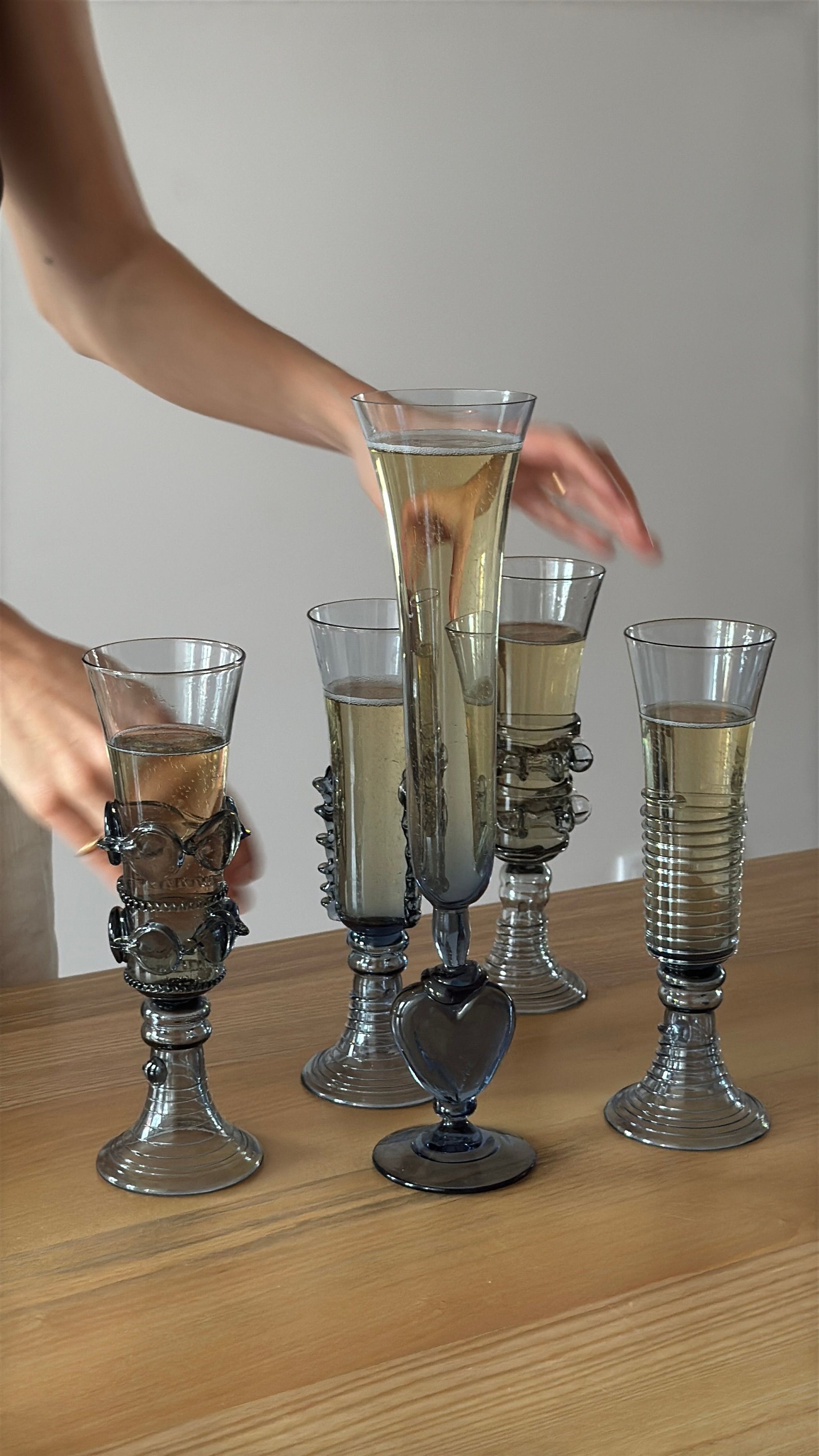 Mouthblown Champagne Flutes - set of four
