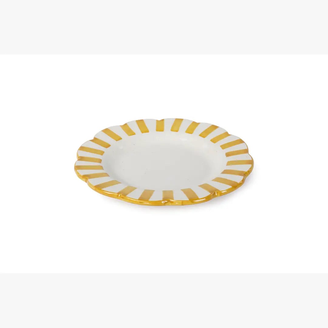 Ceramic Stripe Salad Plate, Yellow- 8.25x 8.25 x 1.25 Inches