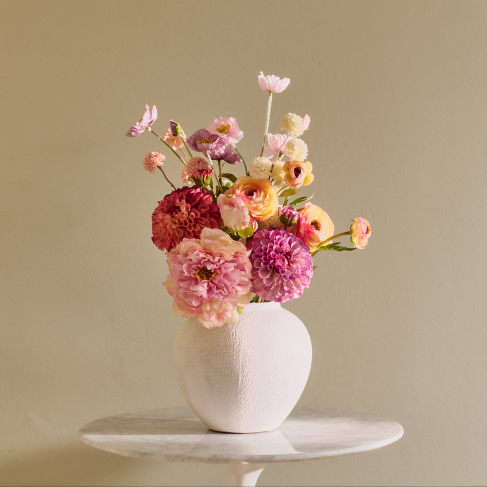 Peachy - Faux Flower Arrangement - Soft Pinks, Purples & Corals
