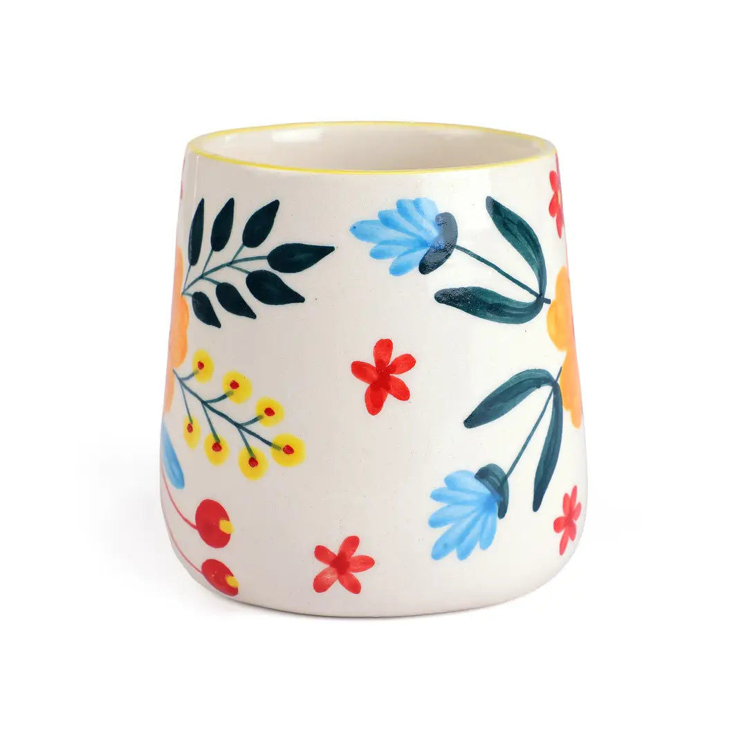 Floral Extravaganza Hand-Painted Mug & Plate Set - Set of 2