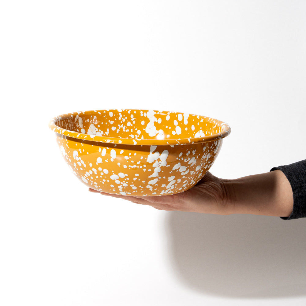 Splatter Enamel Salad Bowl - Yellow / Cream