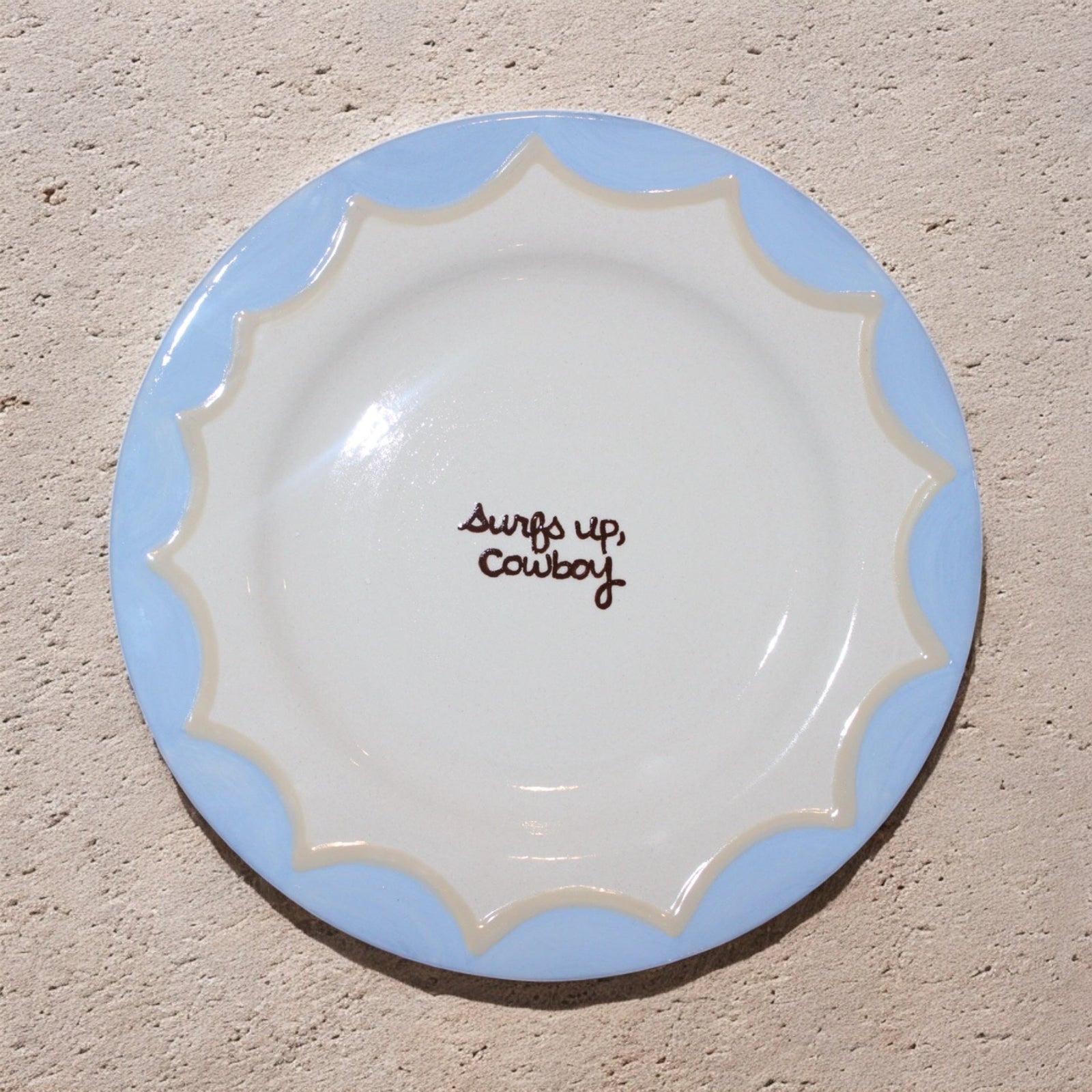 “Surfs up, cowboy” Hand-Painted Plates/Collection of Two