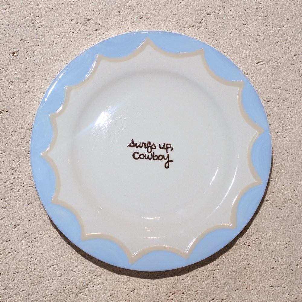 “Surfs up, cowboy” Hand-Painted Plates/Collection of Two