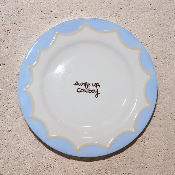 “Surfs up, cowboy” Hand-Painted Plates/Collection of Two