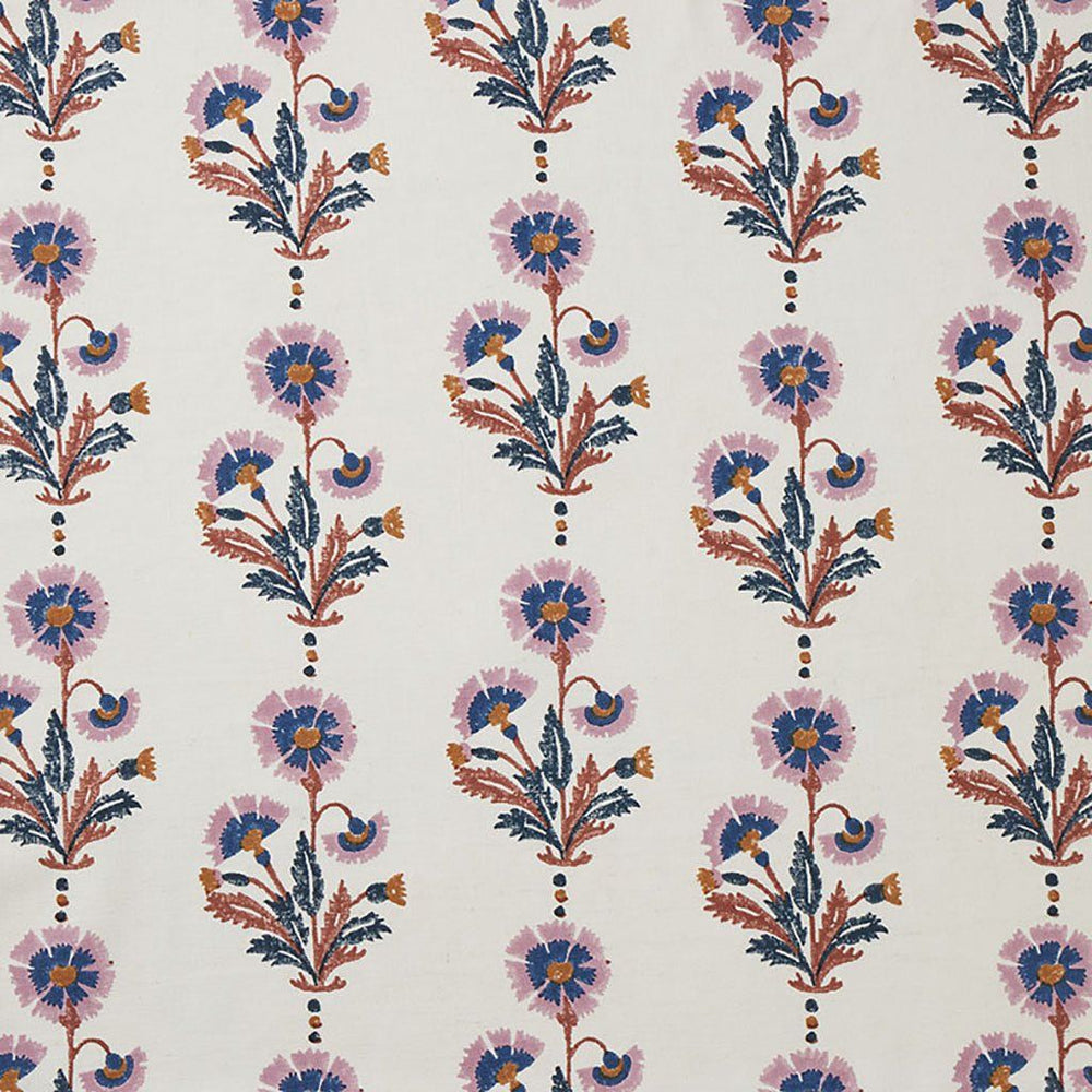 Dianthus Block Printed Fabric Cotton Rust/Rose