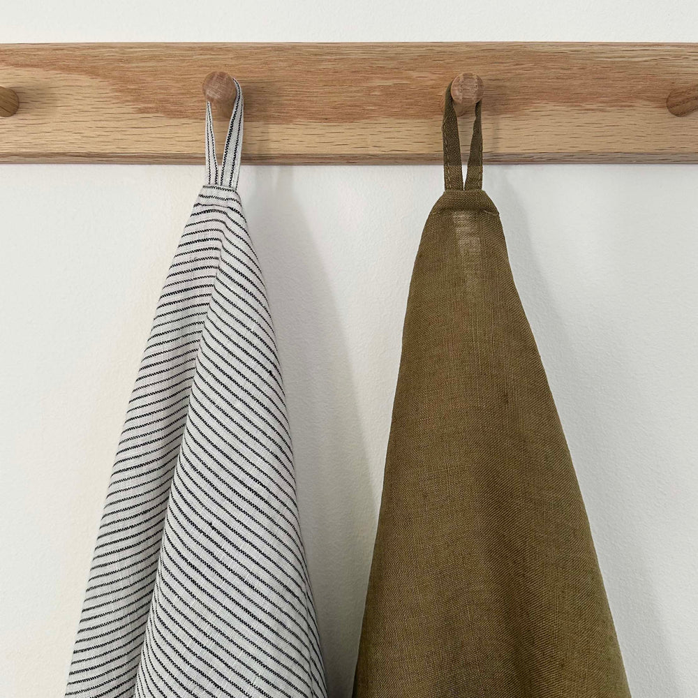 100% Linen Tea Towels OEKO-TEX® Certified – Khaki + Stripe