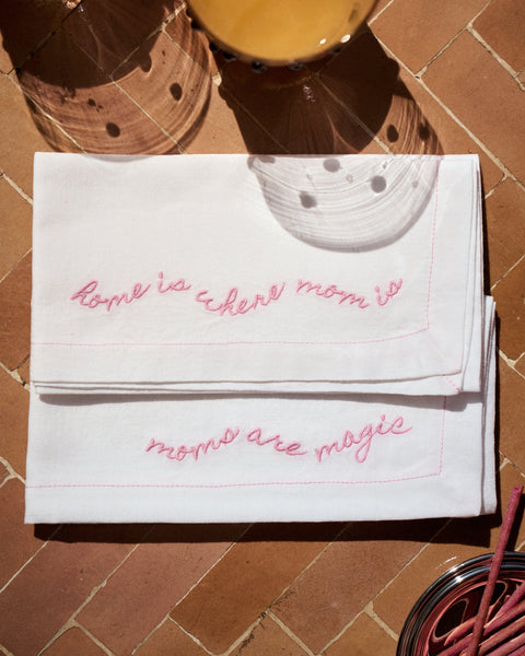 Embroidered Napkins in Pink, Mother's Day Edition (Pack of 2)