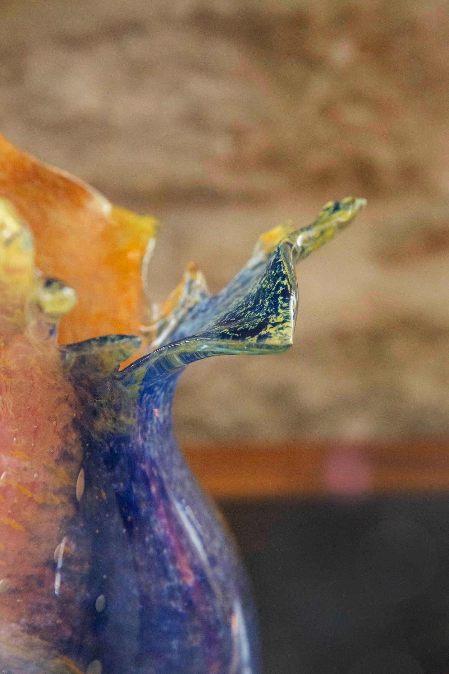 Blown Glass Bloom Vase, Blue and Orange