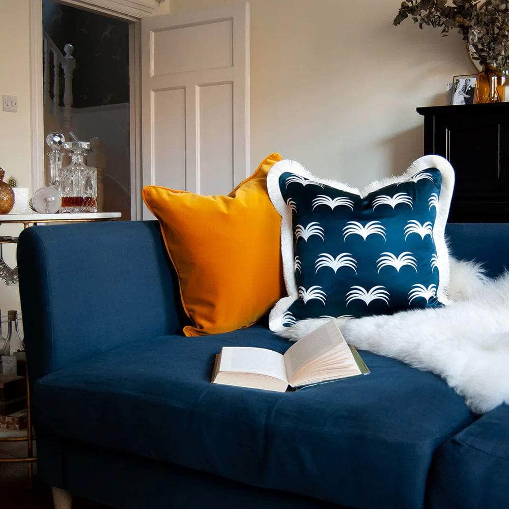 The Delray Cushion - Dark Blue with Fringing