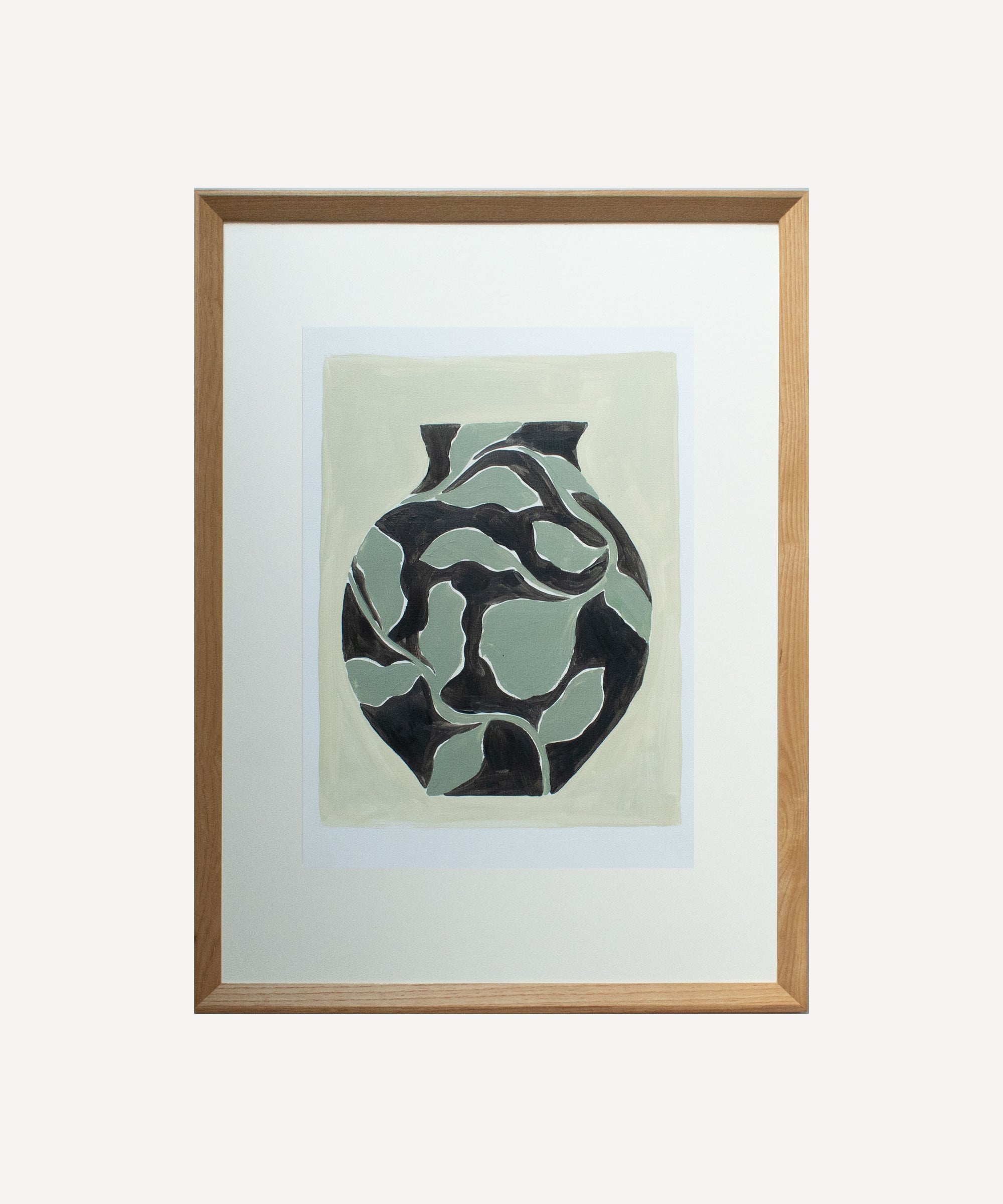 Black and Sage Patterned Vase- Original painting