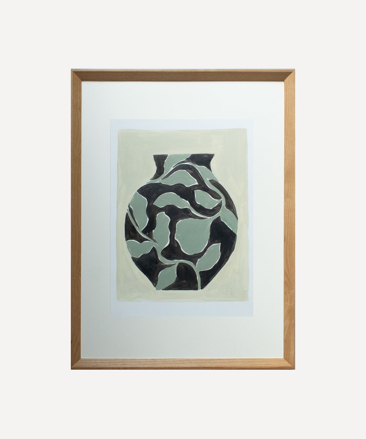 Black and Sage Patterned Vase- Original painting